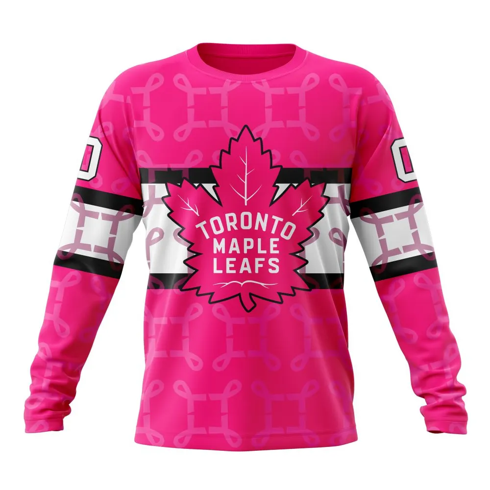 NHL Toronto Maple Leafs | Specialized Design I Pink I Can! In October We Wear Pink Breast Cancer Long Sleeved Sweatshirt 