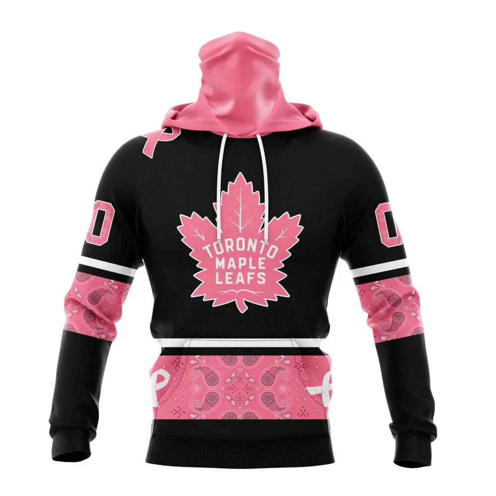 NHL Toronto Maple Leafs | Specialized Design In Classic Style With Paisley! In October We Wear Pink Breast Cancer Mask Hoodie