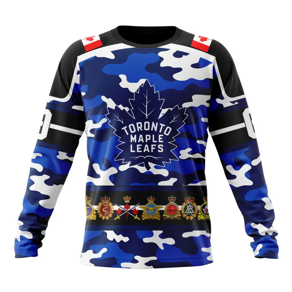 NHL Toronto Maple Leafs | Specialized Design Wih Camo Team Color And Military Force Logo Long Sleeved Sweatshirt 