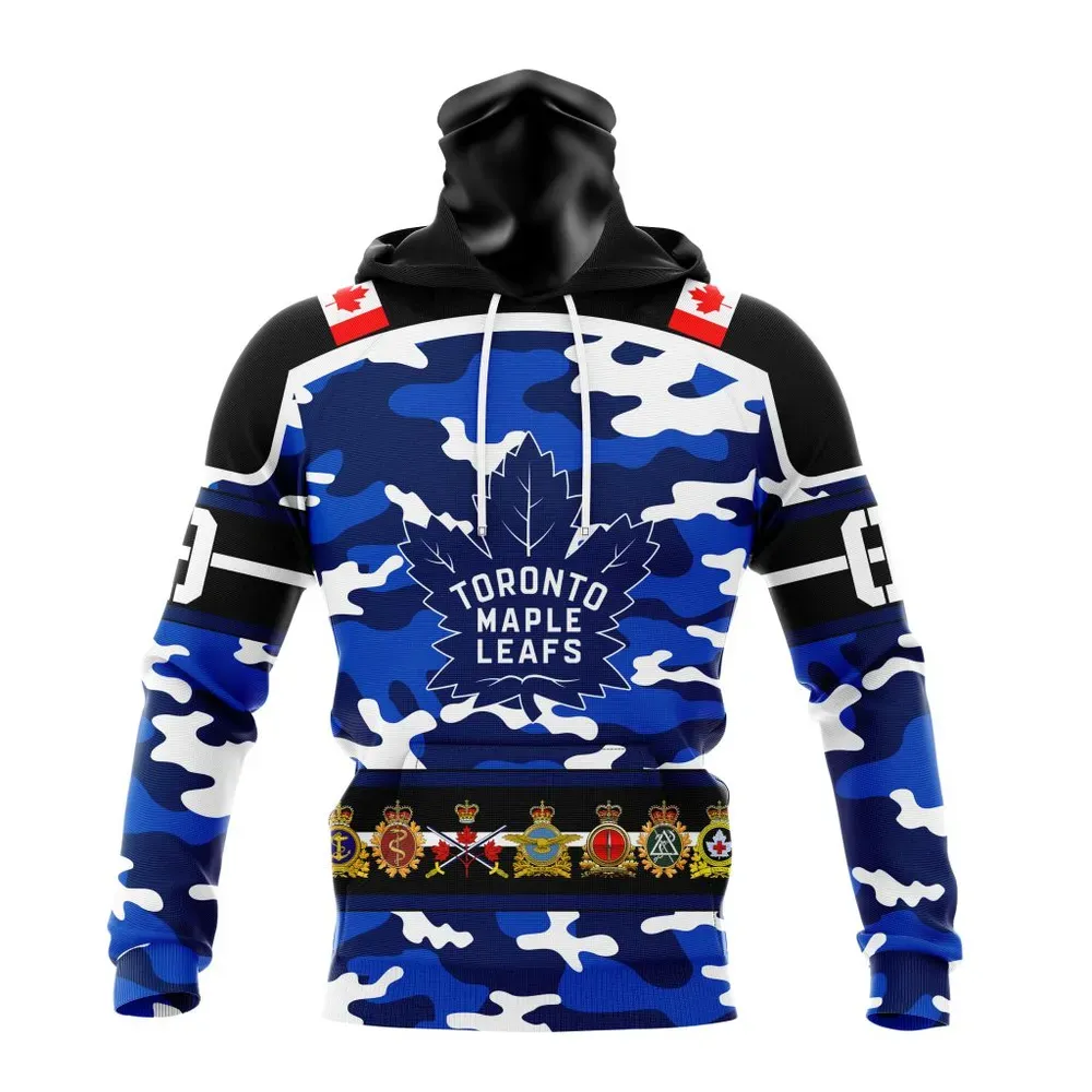 NHL Toronto Maple Leafs | Specialized Design Wih Camo Team Color And Military Force Logo Mask Hoodie