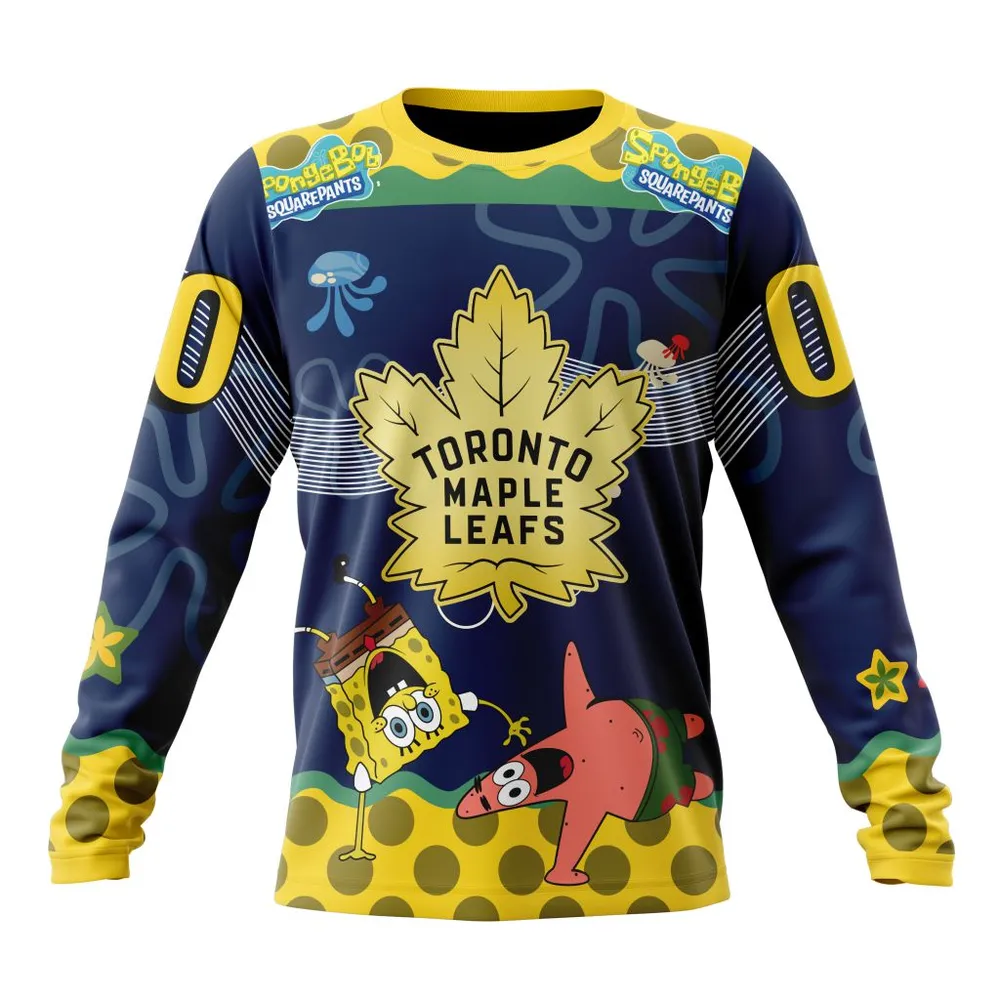 NHL Toronto Maple Leafs Specialized Jersey With Spongebob Long Sleeved Sweatshirt 