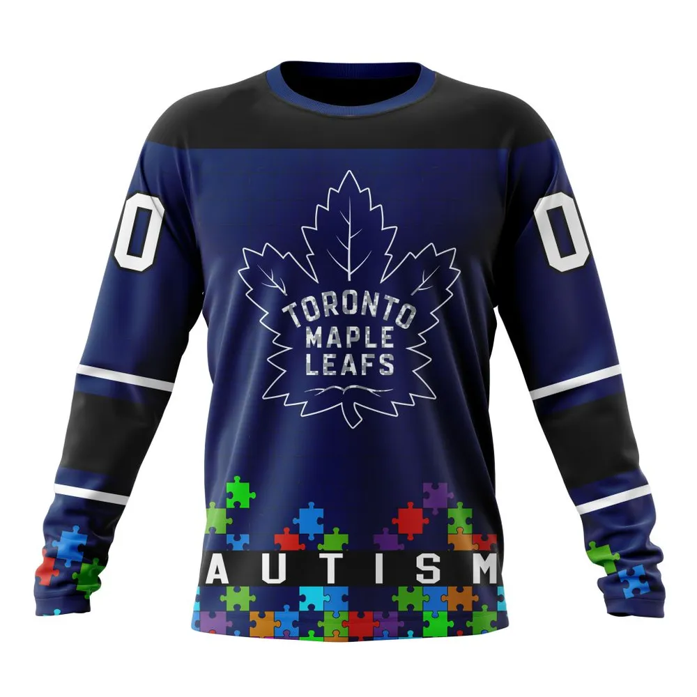 NHL Toronto Maple Leafs | Specialized Unisex Kits Hockey Fights Against Autism Long Sleeved Sweatshirt 