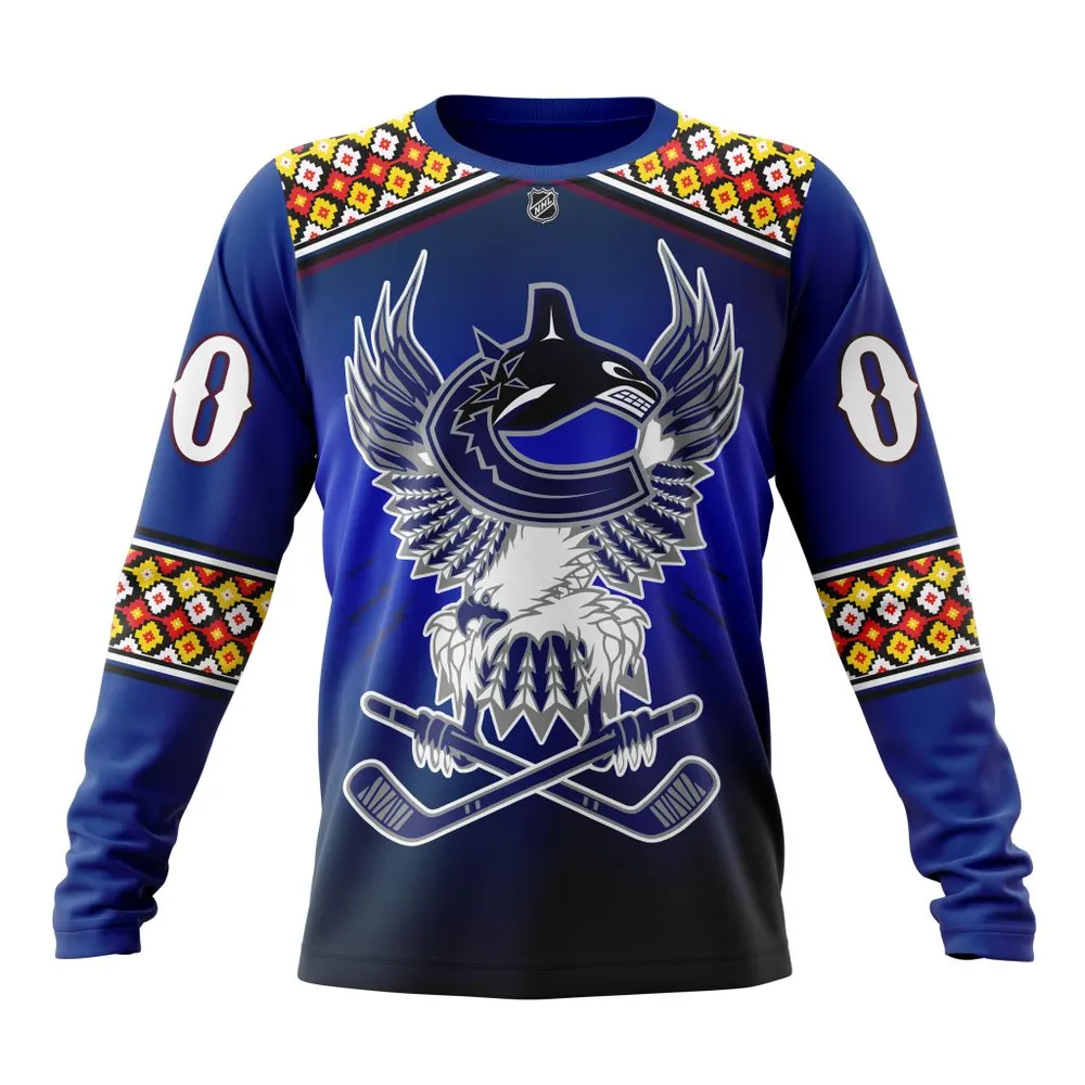 NHL Vancouver Canucks | Celebrate Indigenous Culture With Specialized Wasac Night V0122 Long Sleeved Sweatshirt 