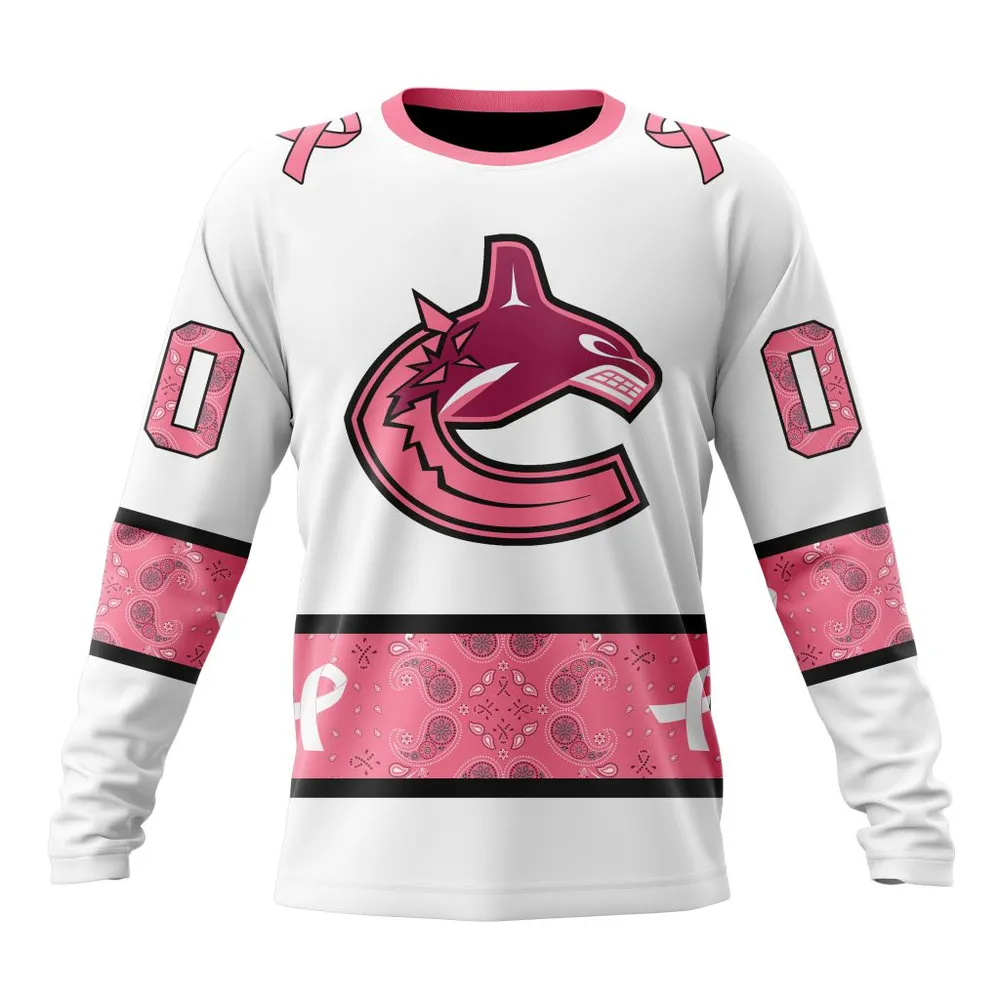 NHL Vancouver Canucks In Classic Style With Paisley! In October We Wear Pink Breast Cancer Long Sleeved Sweatshirt 