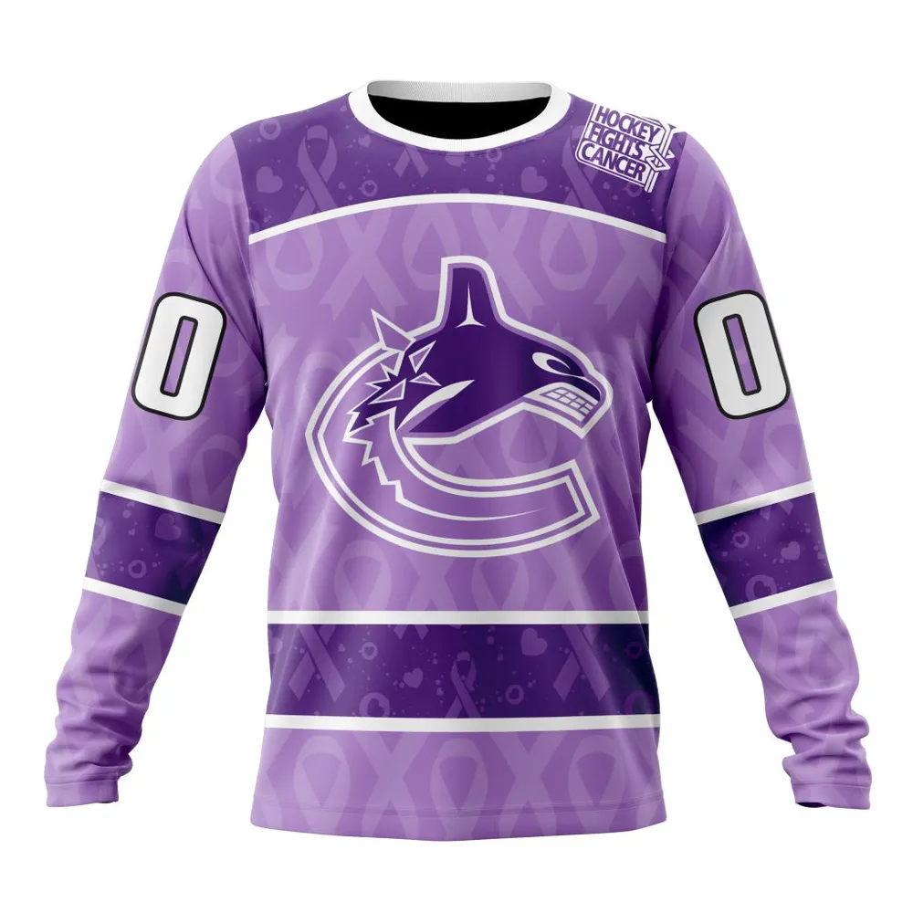 NHL Vancouver Canucks New Lavender Hockey Fight Cancer St2301 Long Sleeved Sweatshirt 