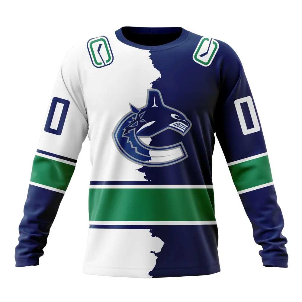 NHL Vancouver Canucks Personalize Home Mix Away Kits Long Sleeved Sweatshirt 