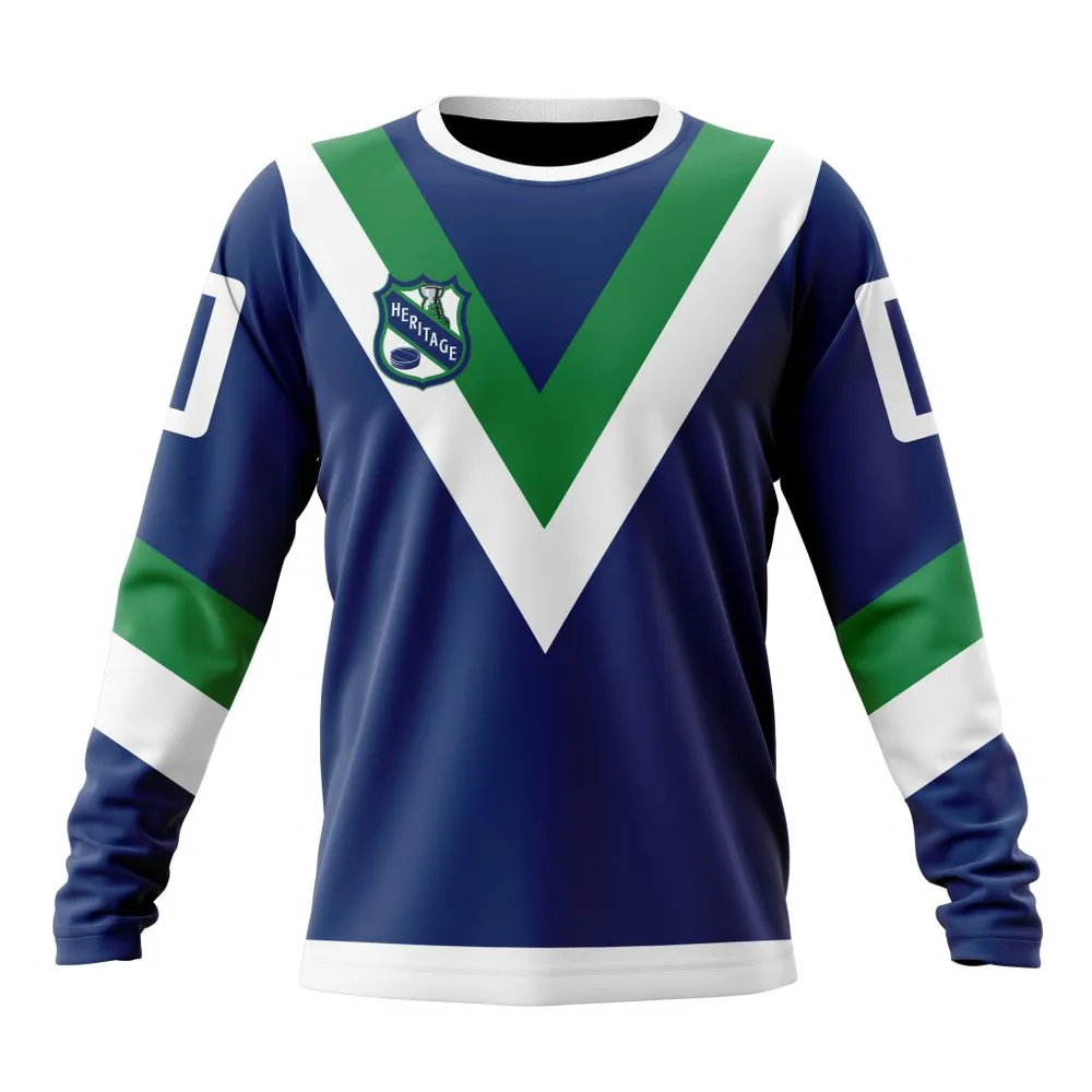 NHL Vancouver Canucks Personalized Heritage Design St2401 Long Sleeved Sweatshirt 