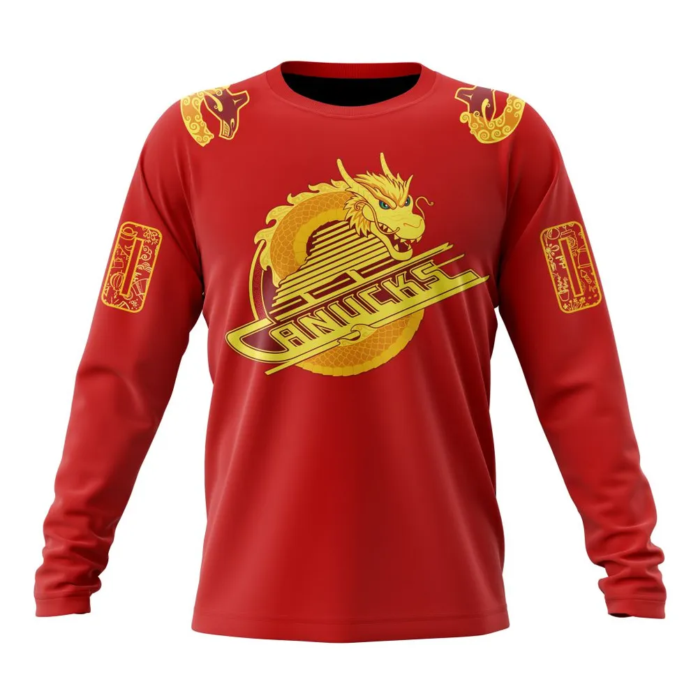 NHL Vancouver Canucks Special 2024 Lunar New Year Personalized Kits Long Sleeved Sweatshirt 