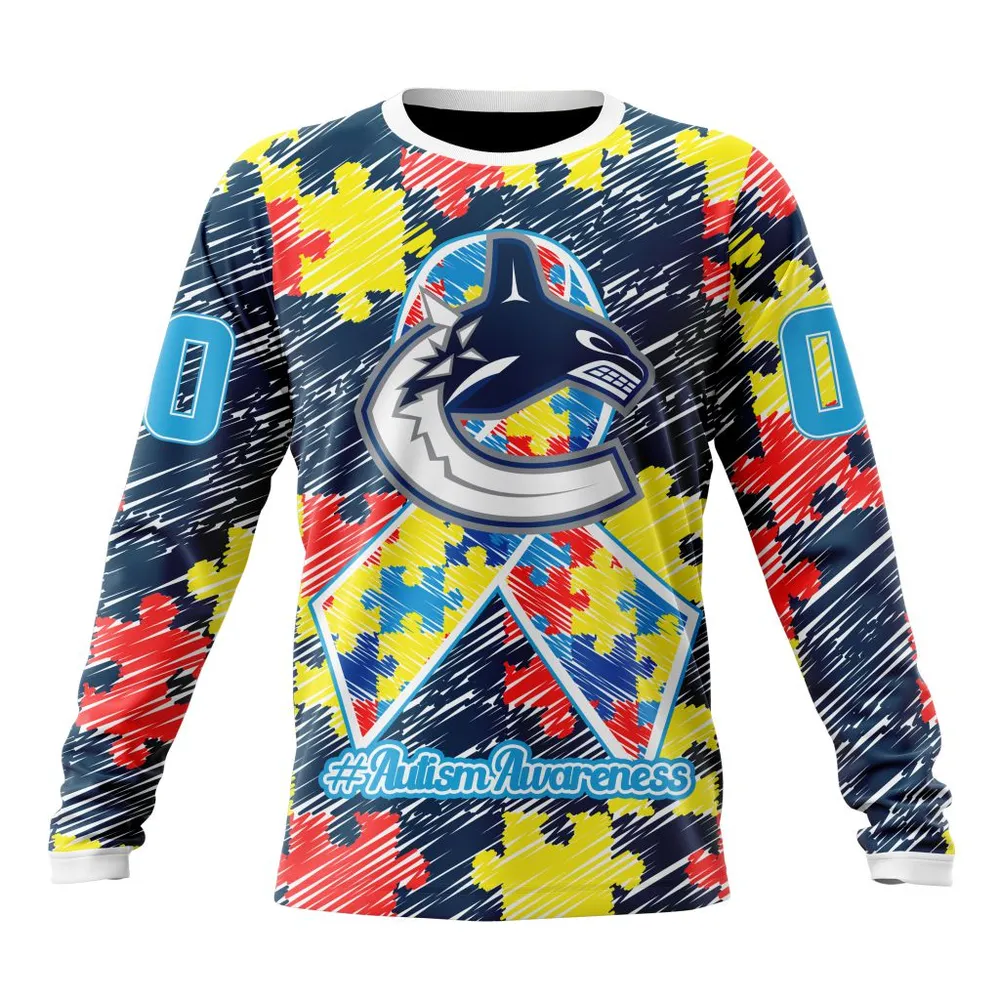 NHL Vancouver Canucks Special Autism Awareness Design St2201 Long Sleeved Sweatshirt 