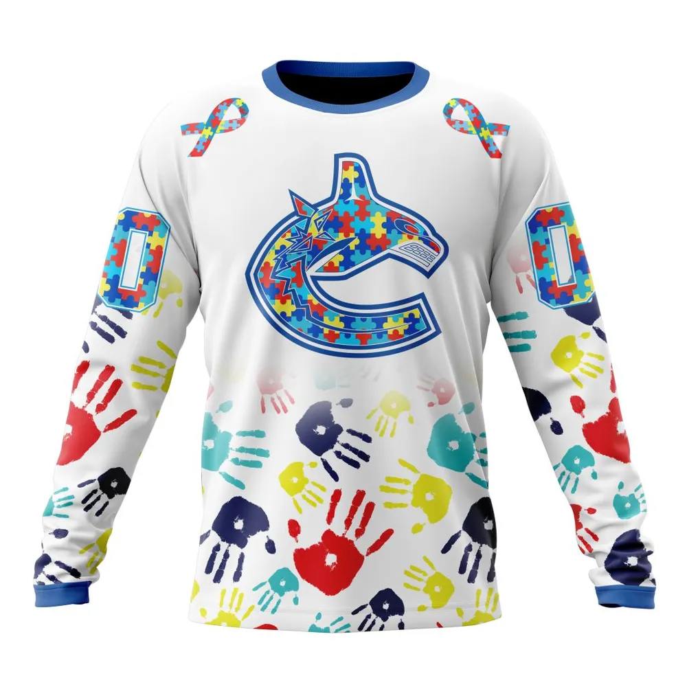 NHL Vancouver Canucks Special Autism Awareness Design St2203 Long Sleeved Sweatshirt 