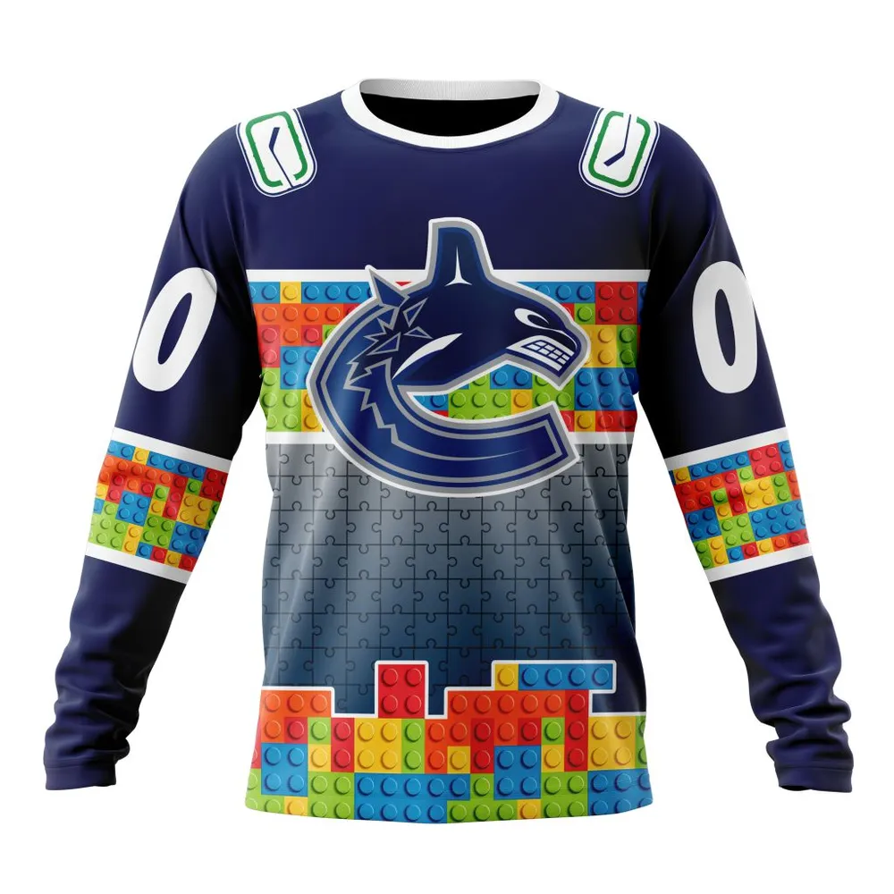 NHL Vancouver Canucks Special Autism Awareness Design V2301 Long Sleeved Sweatshirt 