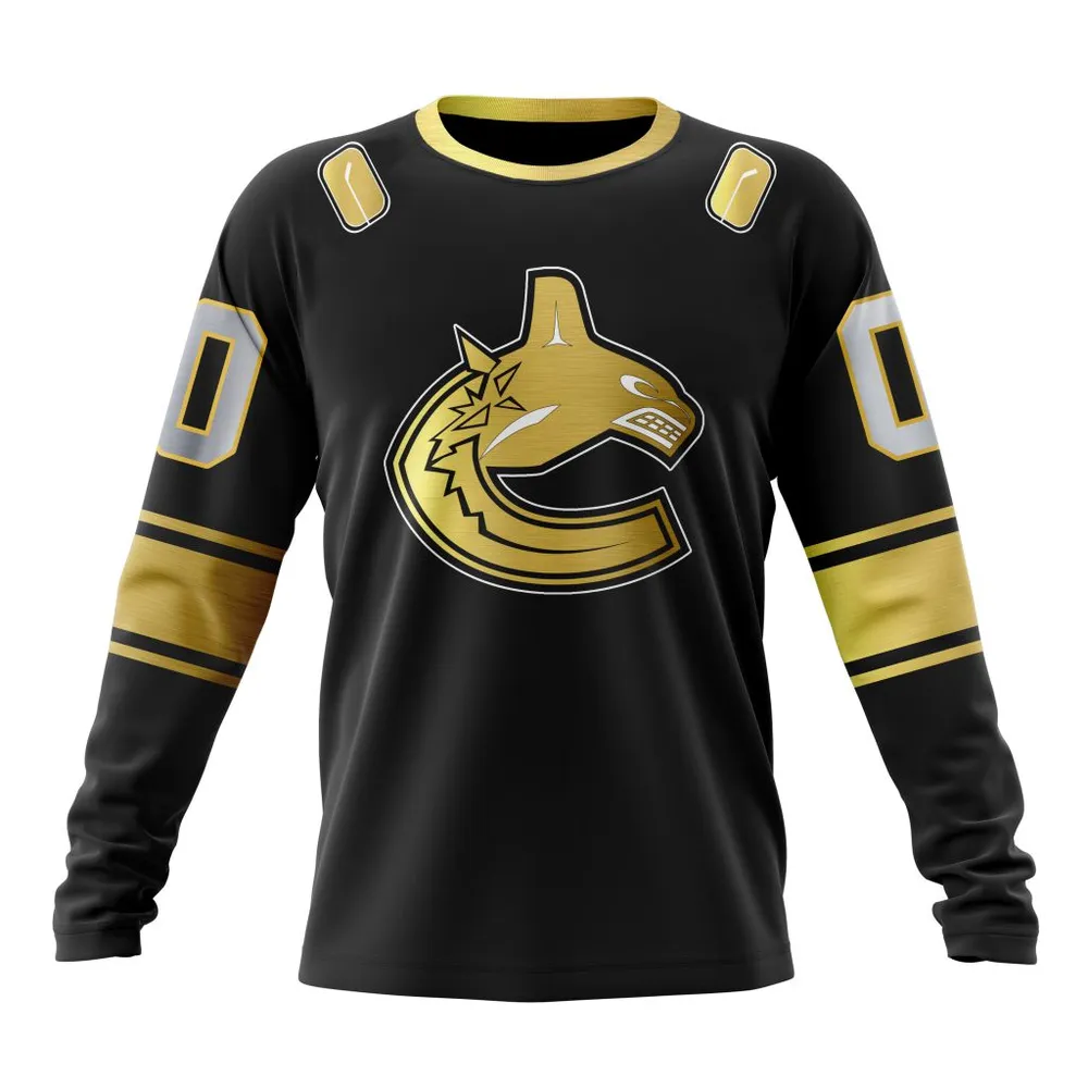 NHL Vancouver Canucks Special Black And Gold Design St2401 Long Sleeved Sweatshirt 