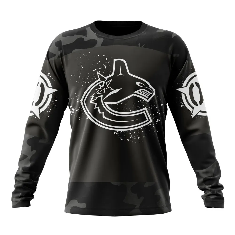 NHL Vancouver Canucks Special Black Camo Design For Veterans Day St2304 Long Sleeved Sweatshirt 