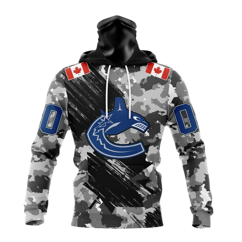 NHL Vancouver Canucks Special Camo Armed Forces Design St2301 Mask Hoodie