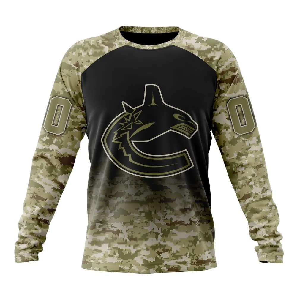 NHL Vancouver Canucks Special Camo Design For Remembrance Day St2302 Long Sleeved Sweatshirt 