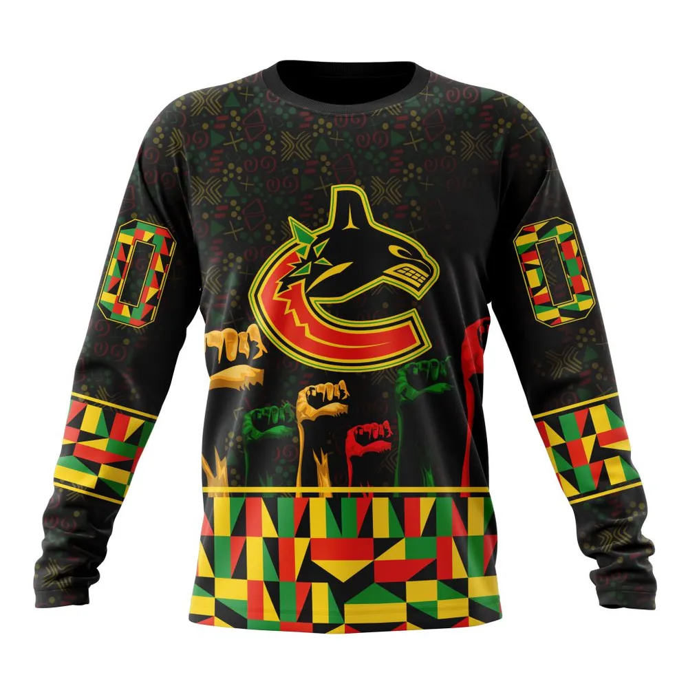 NHL Vancouver Canucks Special Design Celebrate Black History Month St2201 Long Sleeved Sweatshirt 