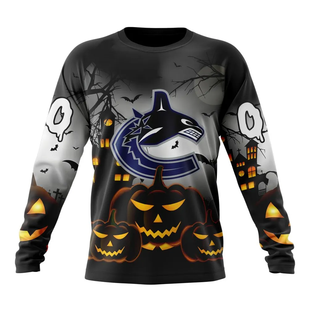 NHL Vancouver Canucks Special Design For Halloween St2302 Long Sleeved Sweatshirt 