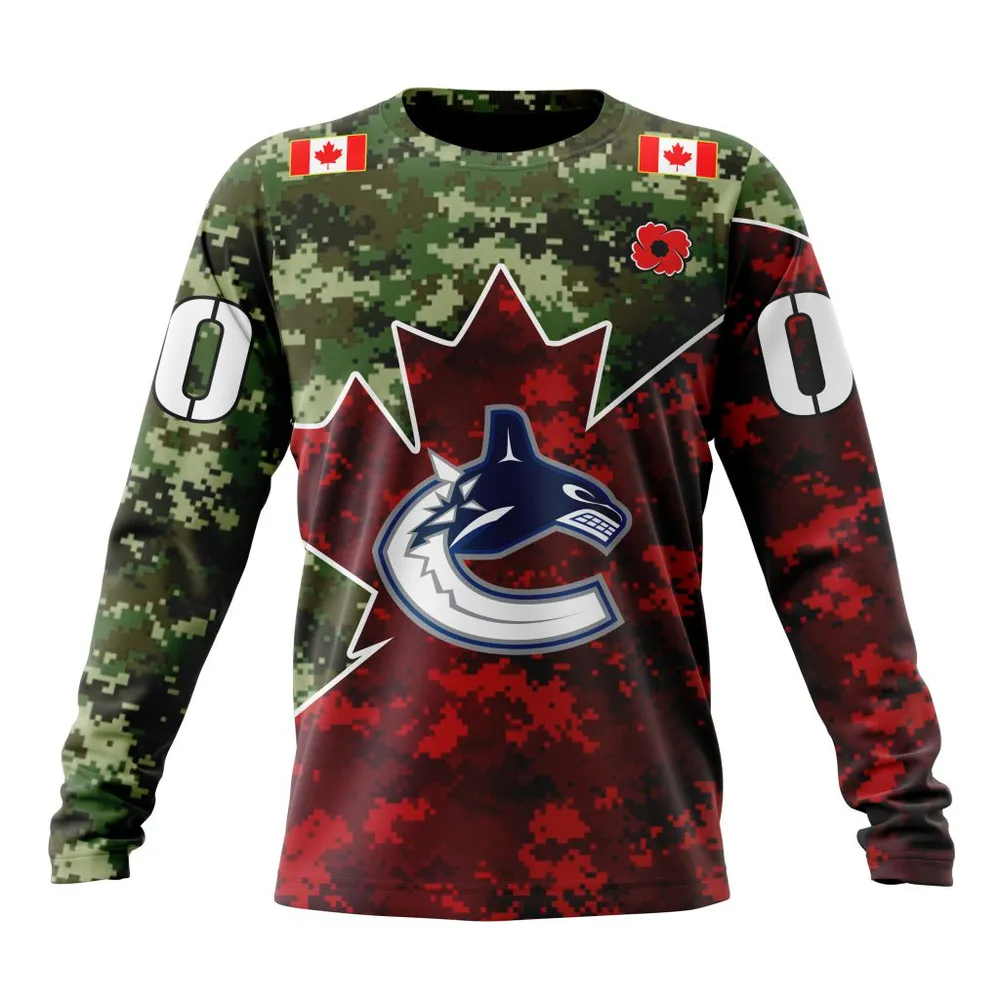 NHL Vancouver Canucks Special Design For Remembrance Day St2201 Long Sleeved Sweatshirt 