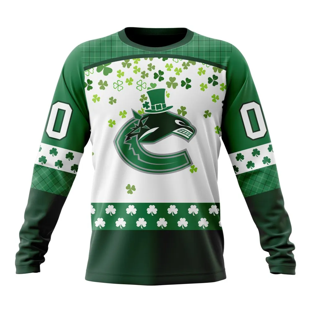 NHL Vancouver Canucks Special Design For St. Patrick Day St2401 Long Sleeved Sweatshirt 