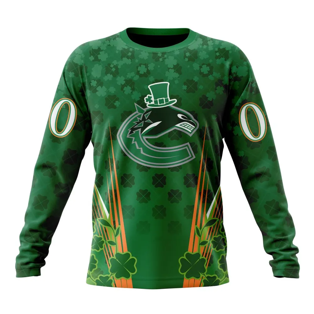 NHL Vancouver Canucks Special Design For St. Patrickâ€™S Day St2402 Long Sleeved Sweatshirt 