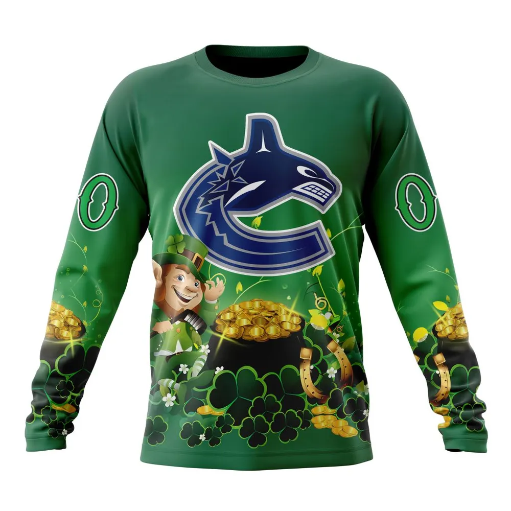 NHL Vancouver Canucks Special Design For St. Patrickâ€™S Day St2403 Long Sleeved Sweatshirt 