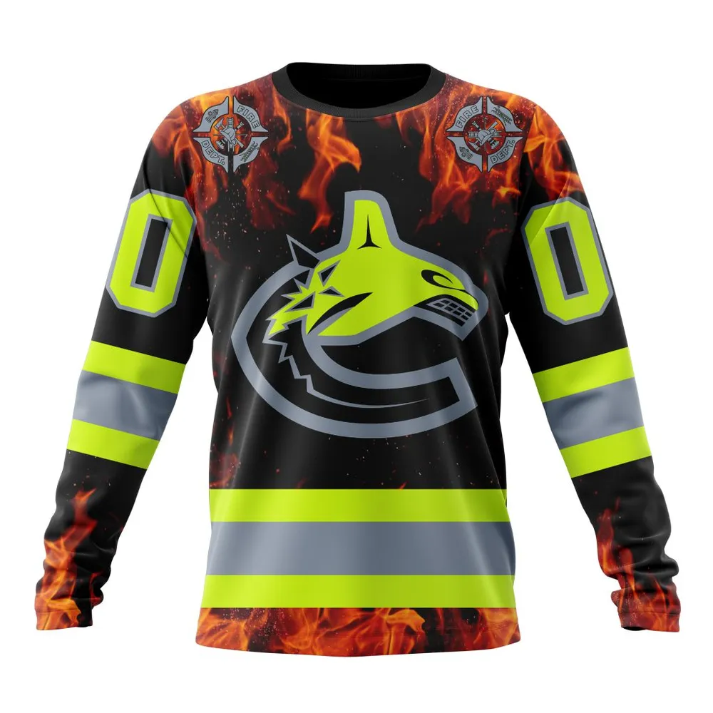 NHL Vancouver Canucks Special Design Honoring Firefighters St2401 Long Sleeved Sweatshirt 