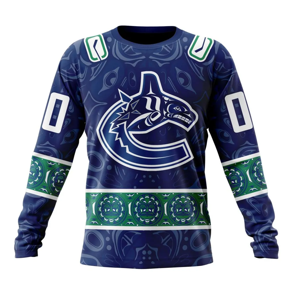 NHL Vancouver Canucks Special Design With Canadian Aboriginal Art Long Sleeved Sweatshirt 