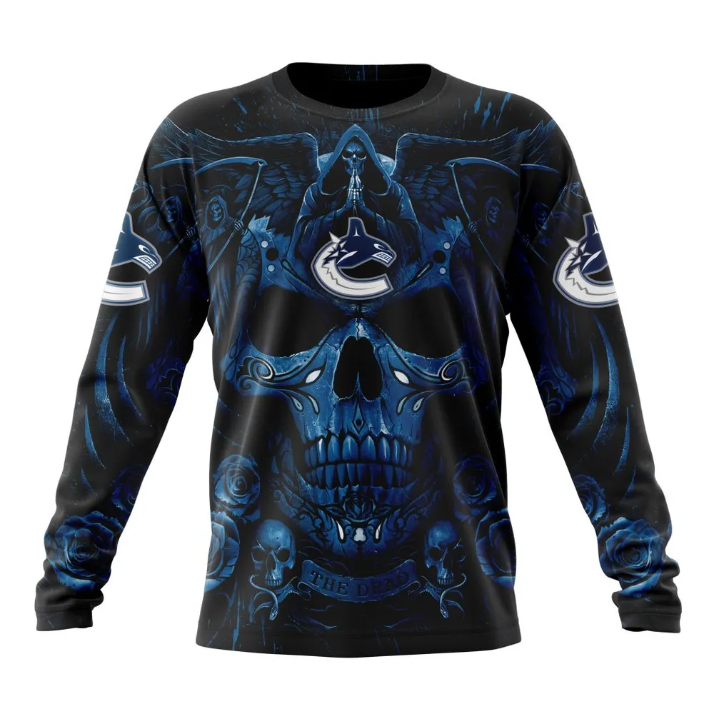 NHL Vancouver Canucks Special Design With Skull Art St2203 Long Sleeved Sweatshirt 