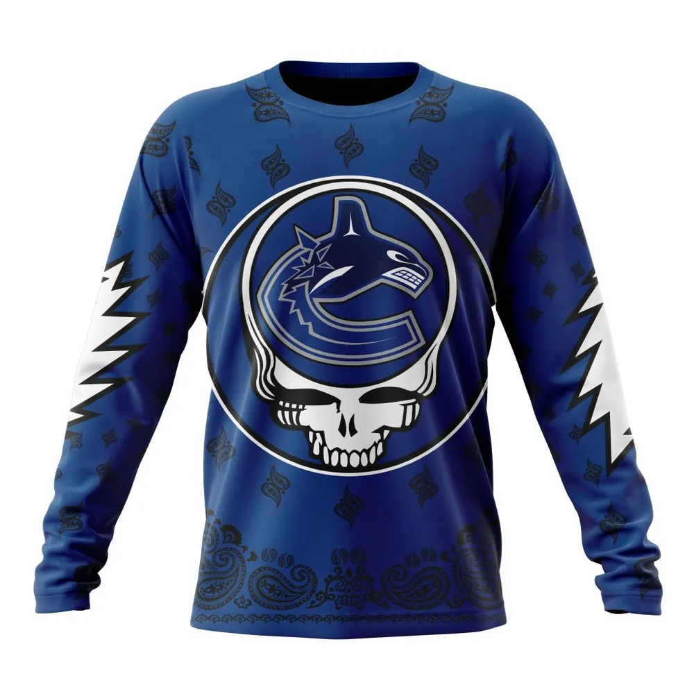 NHL Vancouver Canucks Special Grateful Dead Design St2303 Long Sleeved Sweatshirt 