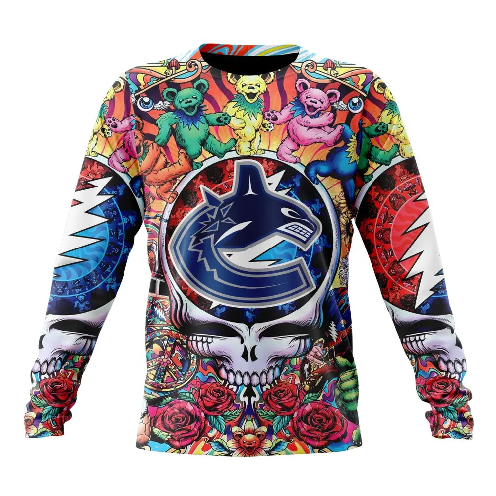 NHL Vancouver Canucks Special Grateful Dead Design St2304 Long Sleeved Sweatshirt 