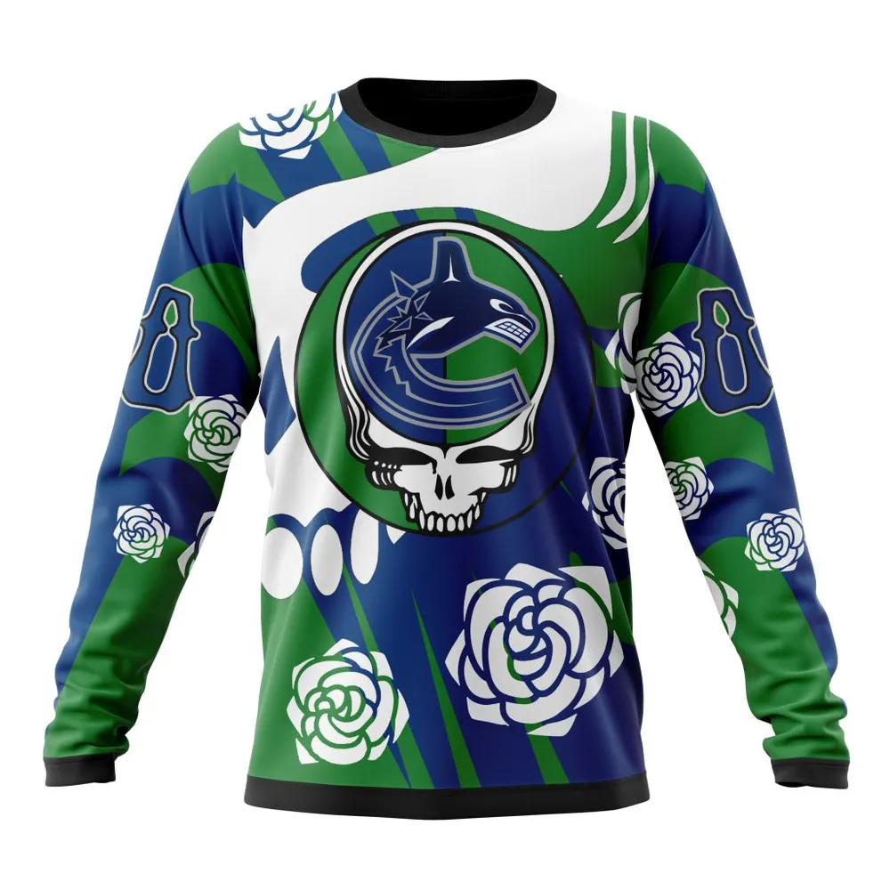 NHL Vancouver Canucks Special Grateful Dead Design St2305 Long Sleeved Sweatshirt 