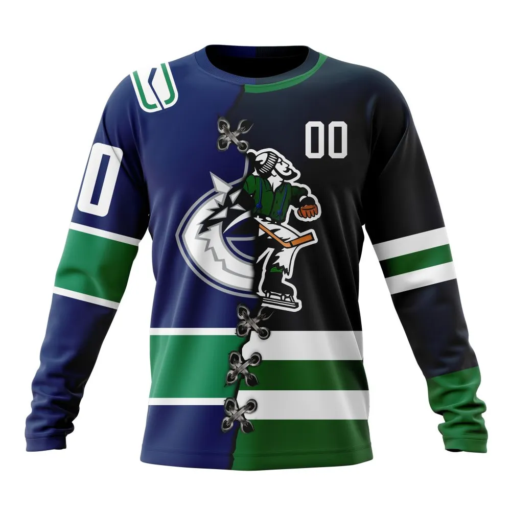 NHL Vancouver Canucks Special Home Mix Reverse Retro Personalized Kits Long Sleeved Sweatshirt 