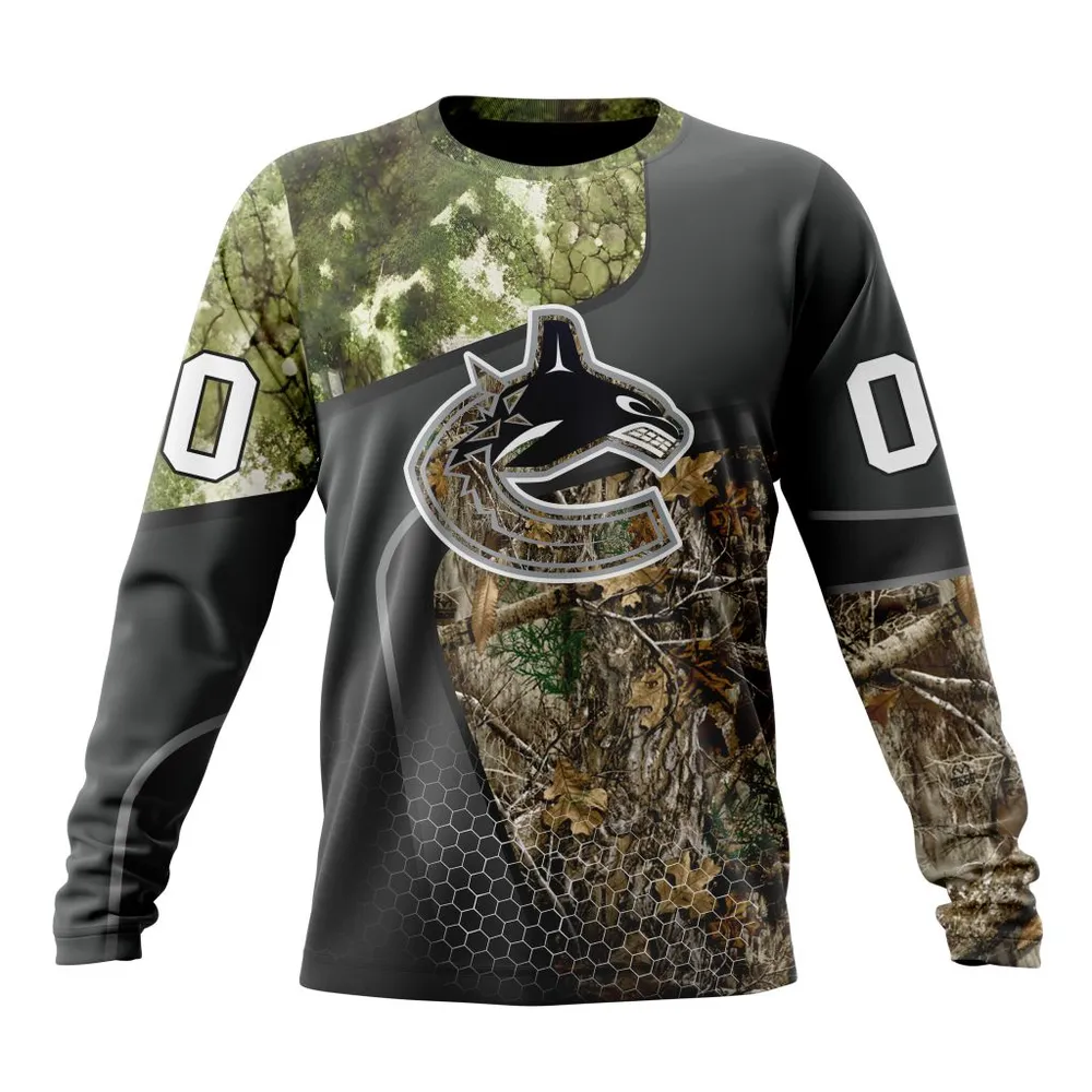 NHL Vancouver Canucks Special Hunting Camo Design St2302 Long Sleeved Sweatshirt 