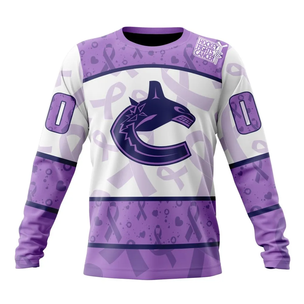 NHL Vancouver Canucks Special Lavender Fight Cancer St2201 Long Sleeved Sweatshirt 