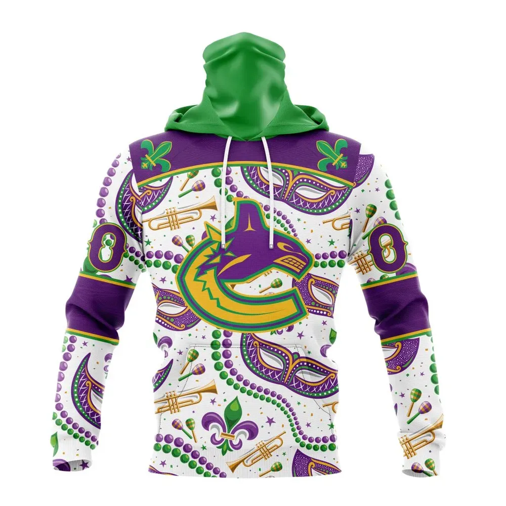 NHL Vancouver Canucks Special Mardi Gras Design St2401 Mask Hoodie