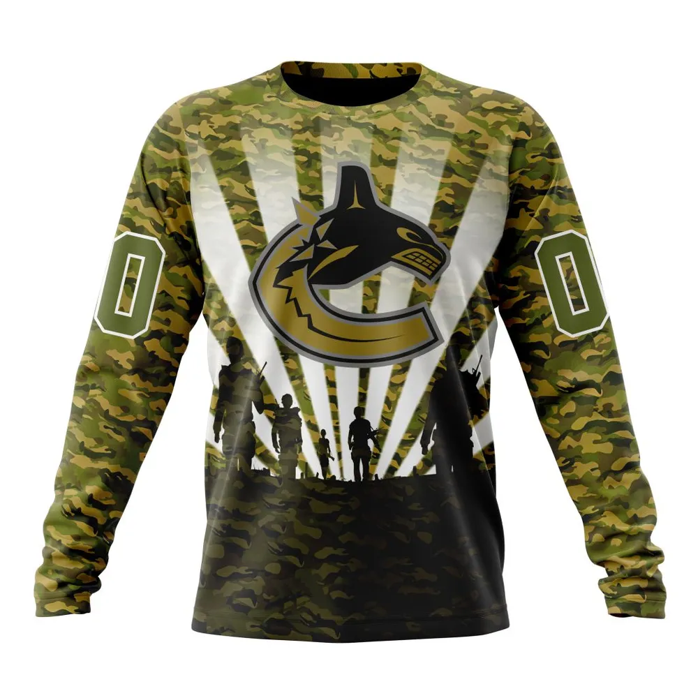 NHL Vancouver Canucks Special Military Camo Kits For Veterans Day And Rememberance Day St2201 Long Sleeved Sweatshirt 