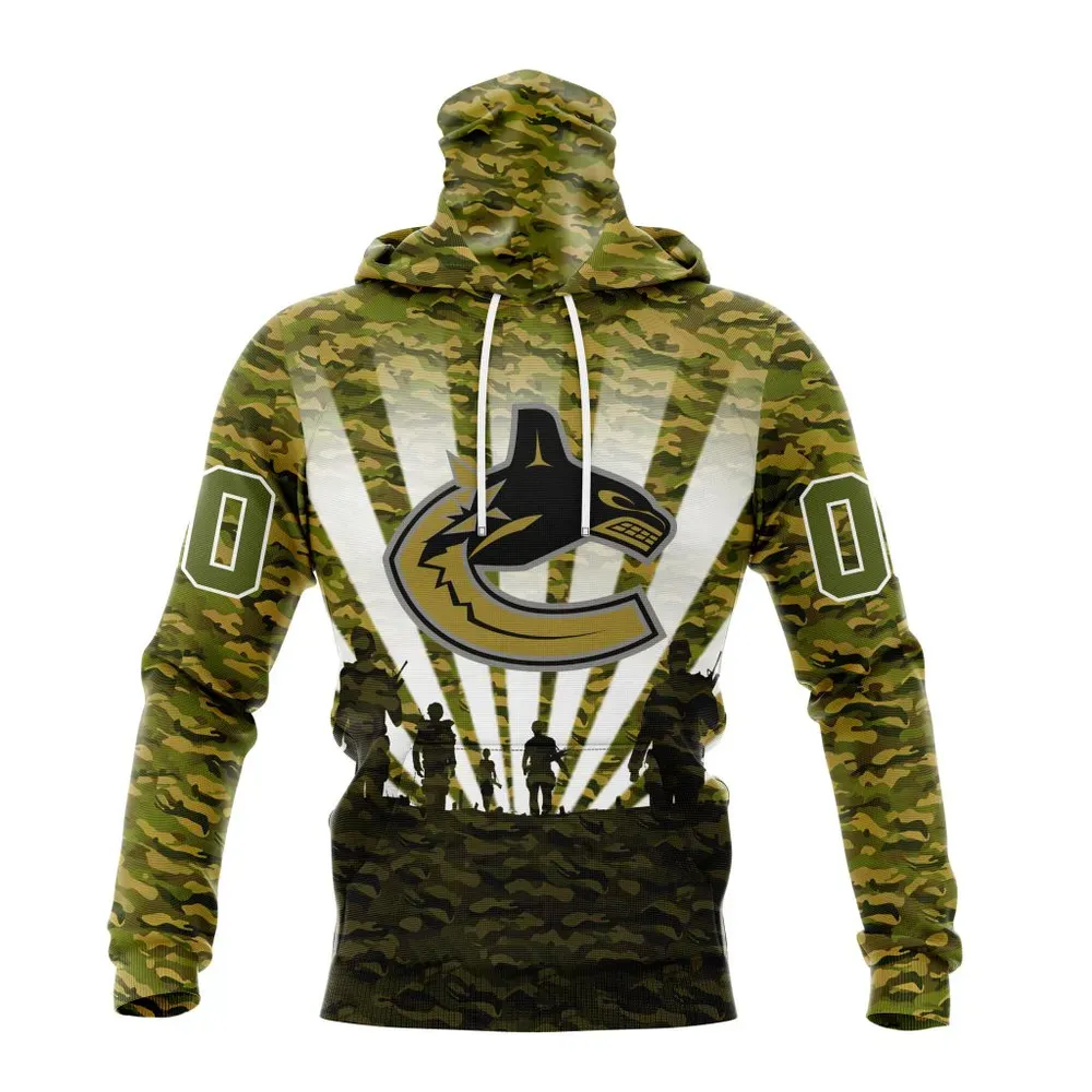 NHL Vancouver Canucks Special Military Camo Kits For Veterans Day And Rememberance Day St2201 Mask Hoodie