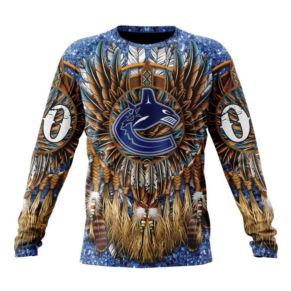 NHL Vancouver Canucks Special Native Costume Design St2201 Long Sleeved Sweatshirt 