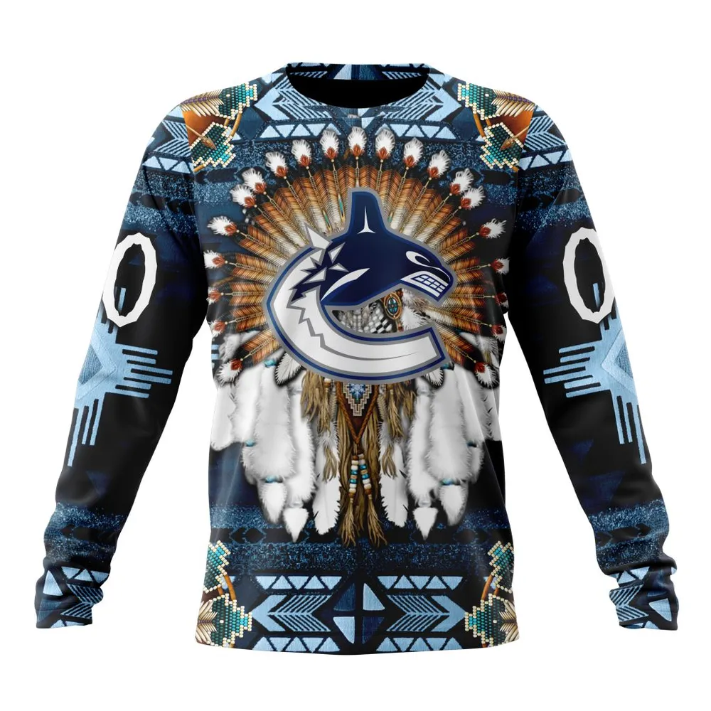 NHL Vancouver Canucks Special Native Costume Design St2202 Long Sleeved Sweatshirt 