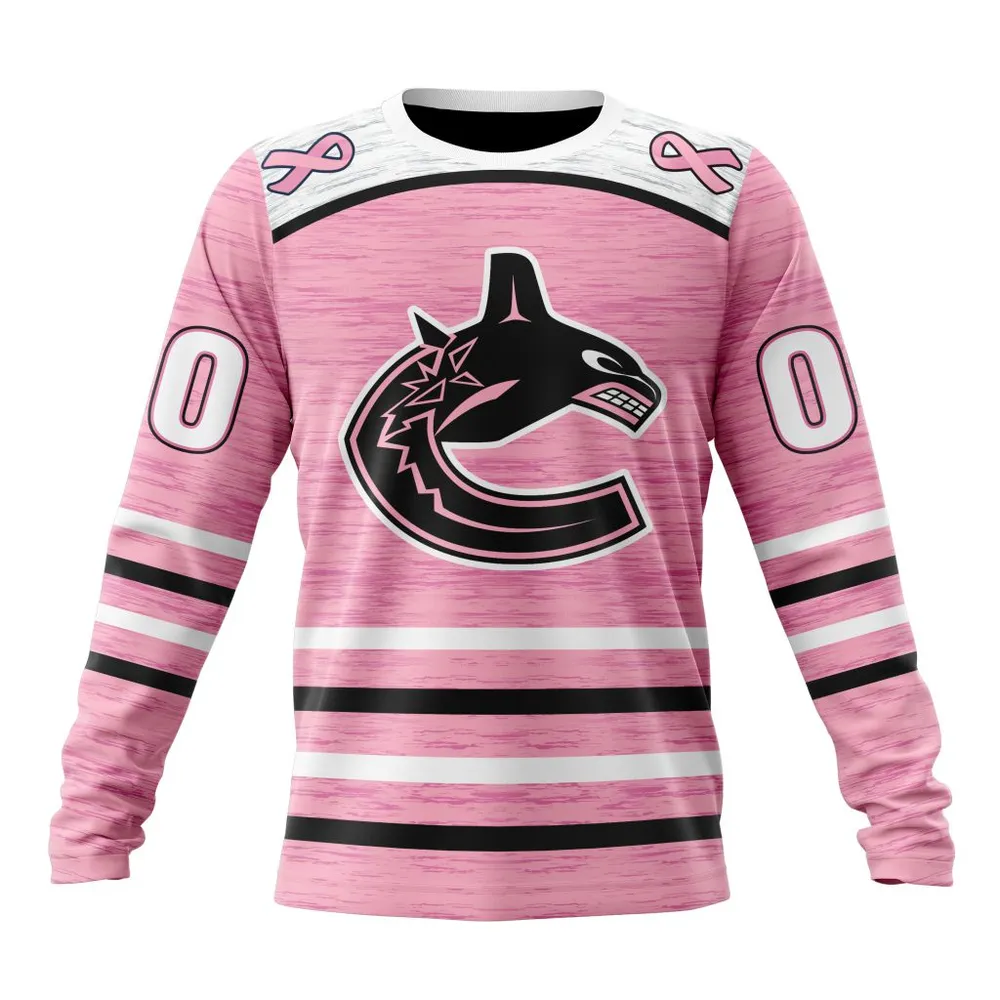 NHL Vancouver Canucks Special Pink Fight Breast Cancer Design St2304 Long Sleeved Sweatshirt 