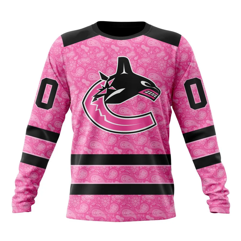 NHL Vancouver Canucks Special Pink Fight Breast Cancer St2306 Long Sleeved Sweatshirt 