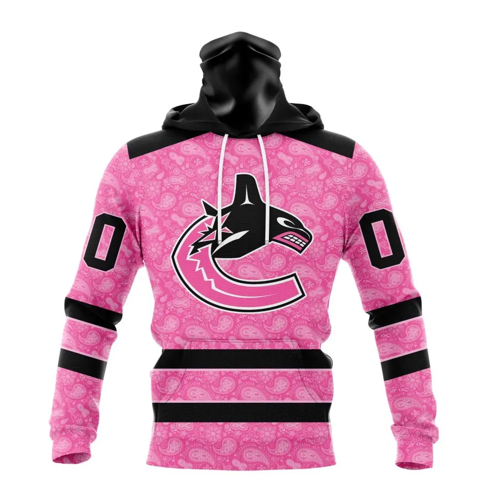 NHL Vancouver Canucks Special Pink Fight Breast Cancer St2306 Mask Hoodie