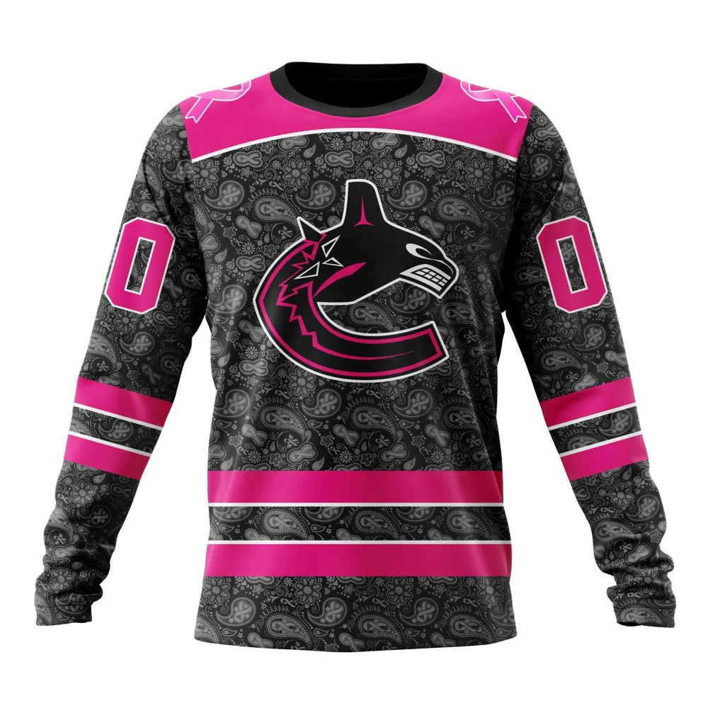 NHL Vancouver Canucks Special Pink In The Rink Fight Breast Cancer St2301 Long Sleeved Sweatshirt 