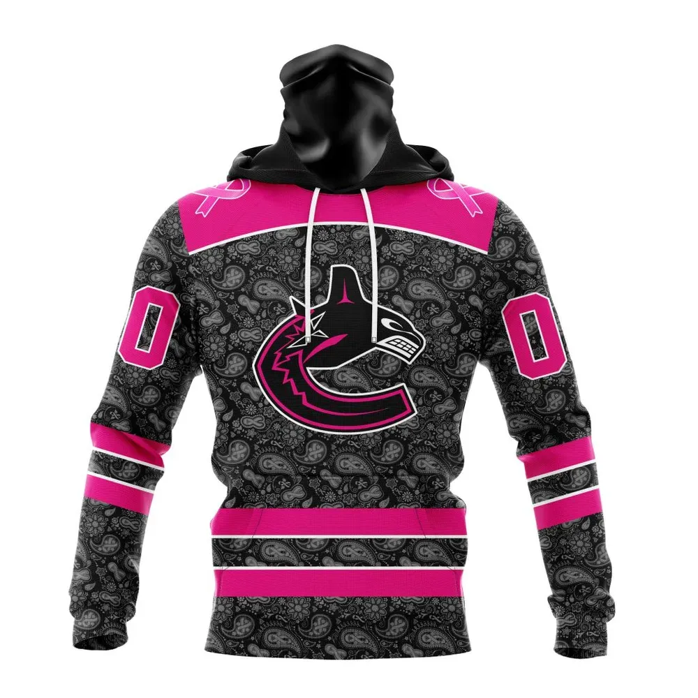 NHL Vancouver Canucks Special Pink In The Rink Fight Breast Cancer St2301 Mask Hoodie