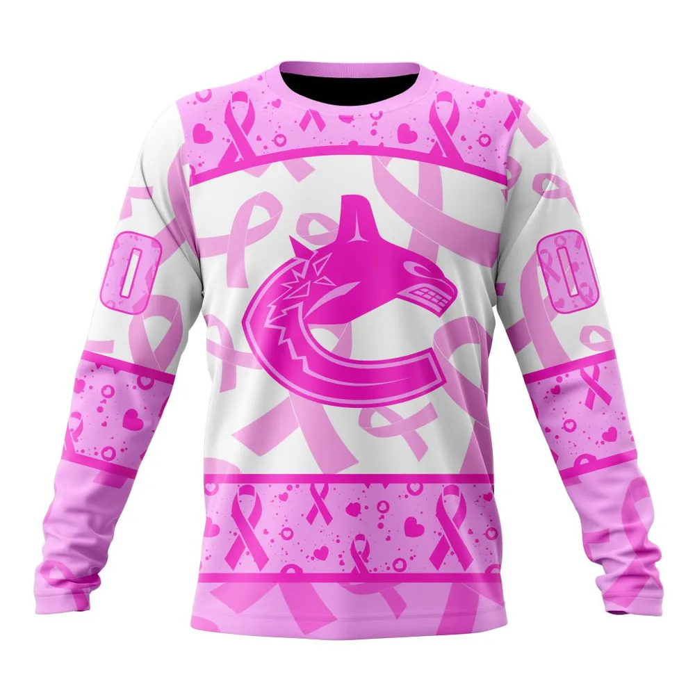 NHL Vancouver Canucks Special Pink October Breast Cancer Awareness Month St2302 Long Sleeved Sweatshirt 