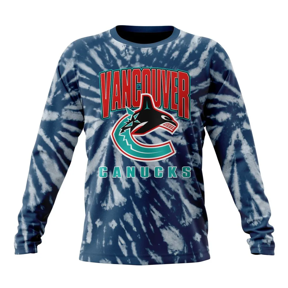 NHL Vancouver Canucks Special Retro Vintage Tie Dye St2201 Long Sleeved Sweatshirt 