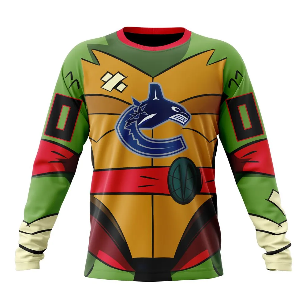 NHL Vancouver Canucks Special Teenage Mutant Ninja Turtles Design St2301 Long Sleeved Sweatshirt 