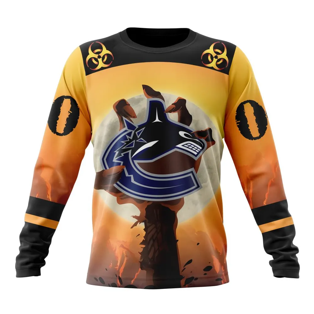 NHL Vancouver Canucks Special Zombie Design For Halloween St2305 Long Sleeved Sweatshirt 