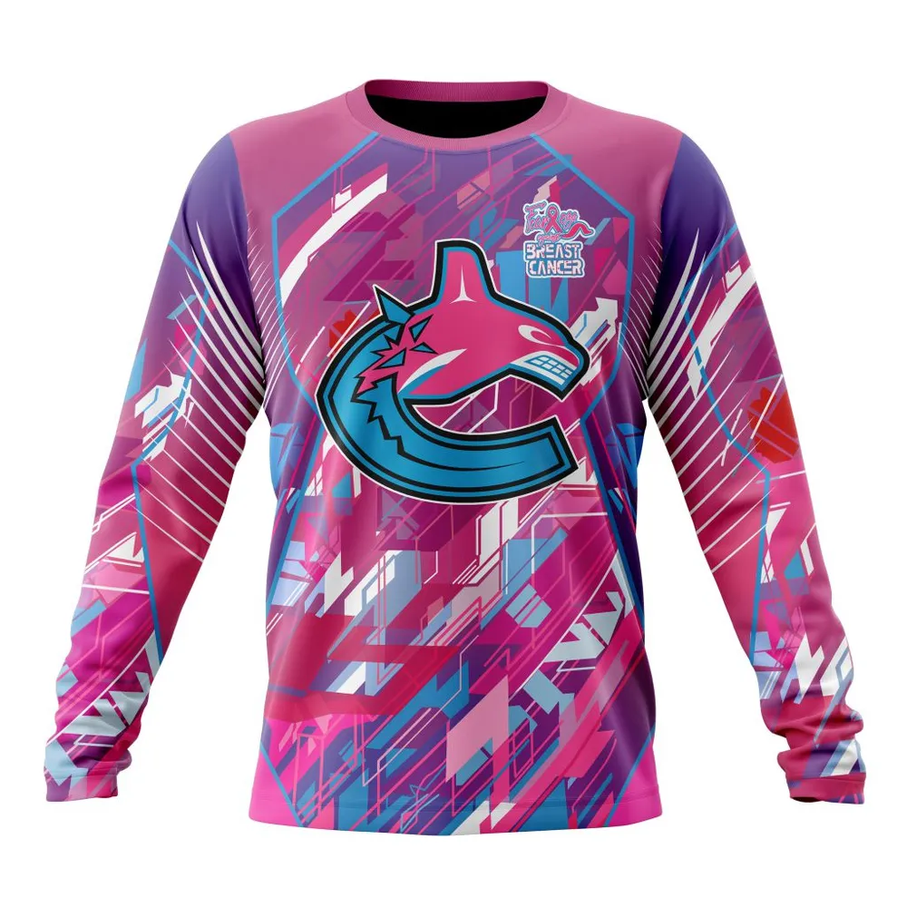 NHL Vancouver Canucks | Specialized Design I Pink I Can! Fearless Again Breast Cancer Long Sleeved Sweatshirt 