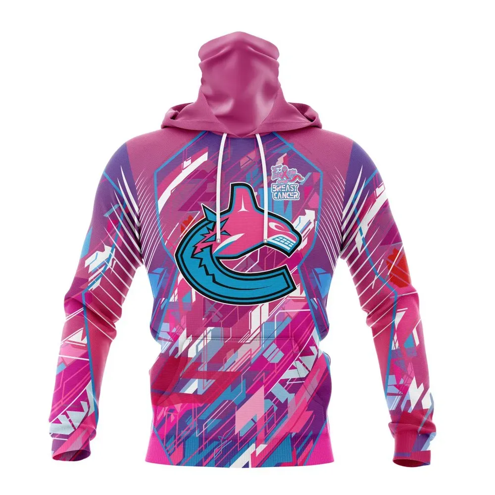 NHL Vancouver Canucks | Specialized Design I Pink I Can! Fearless Again Breast Cancer Mask Hoodie